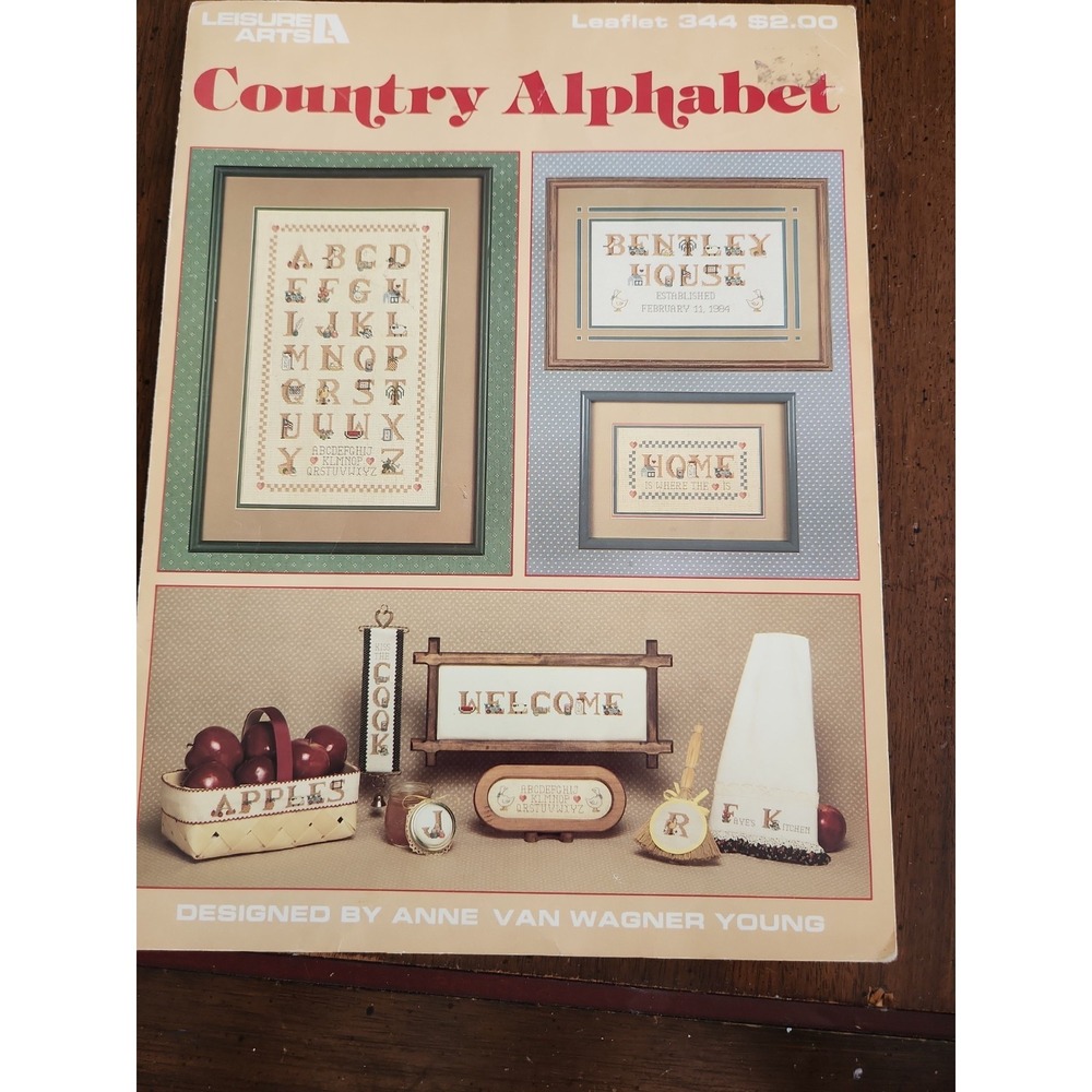 "Country Alphabet" ©1985 Leisure Arts Cross Stitch Chart Leaflet # 344